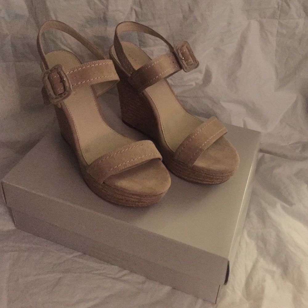 Marc Fisher Tan Suede Espadrille Wedges
